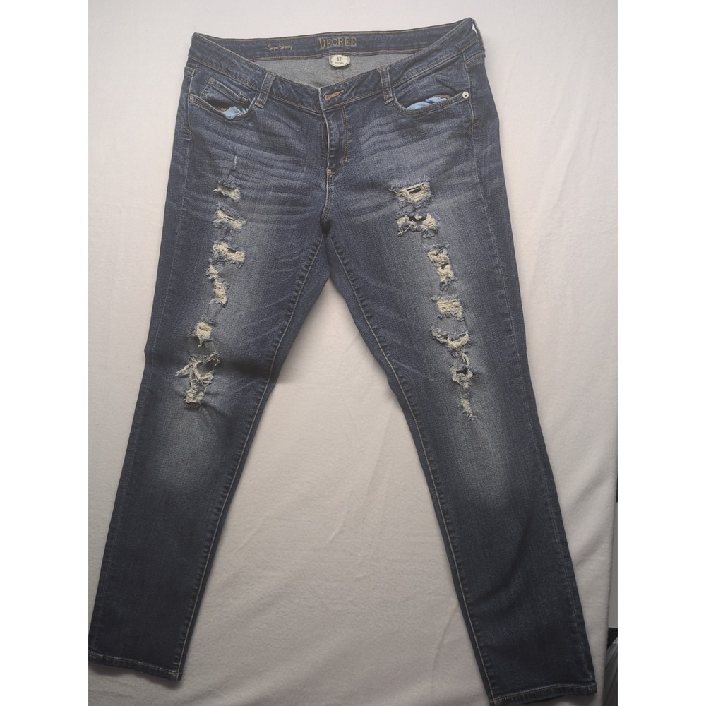 Decree Super Skinny Stretch Jeans Women Size‎ 17 Blue Denim Mid Rise